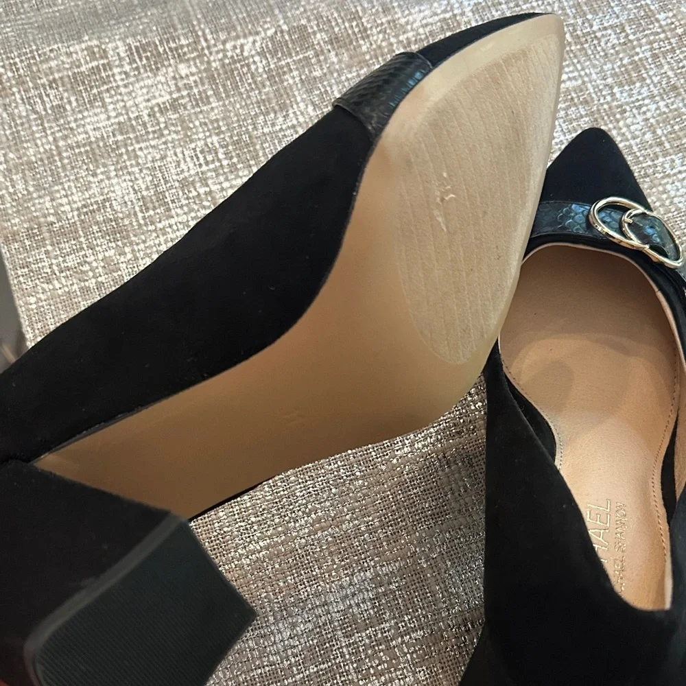 Michael By Michael Shannon Izabella Black Suade Block Heels Shoes with Buckle